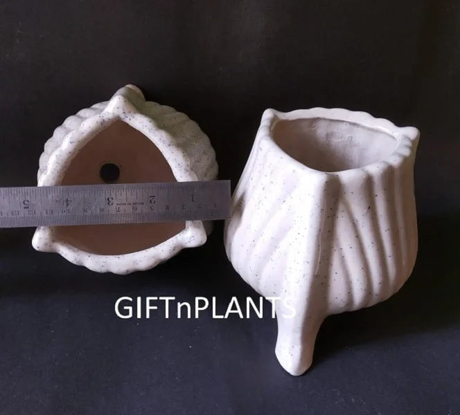 White Plain Ceramic Pot (3-Legs) -3LCP