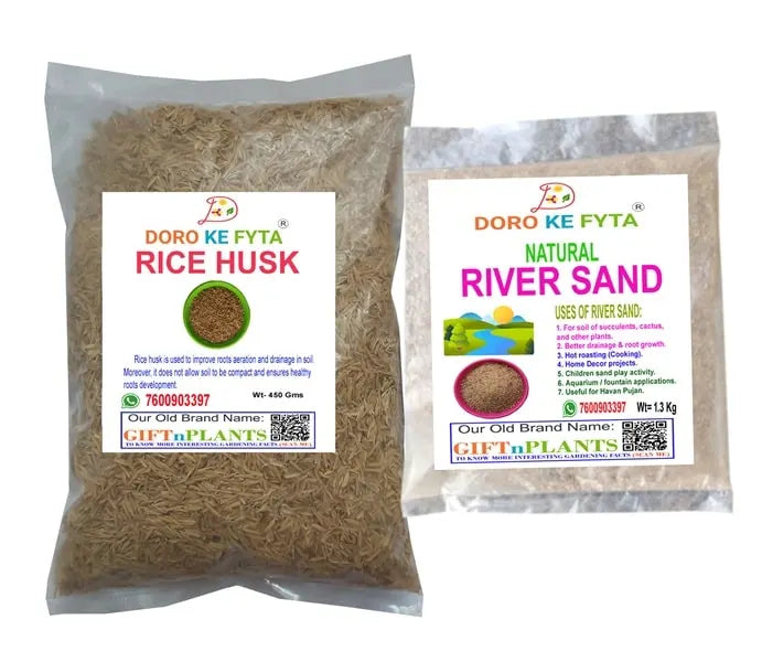 Combo of Natural River Sand (1.3 Kg) and Rice Husk (450 Gms) for Garden Use
